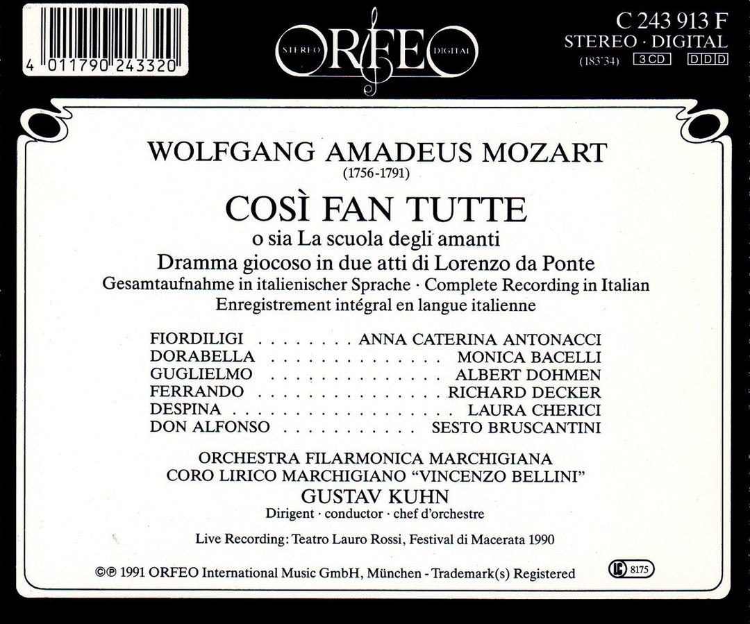 Mozart: Cosi fan tutte (Gesamtaufnahme), Audio-CD