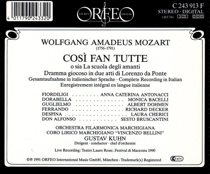 Mozart: Cosi fan tutte (Gesamtaufnahme), Audio-CD