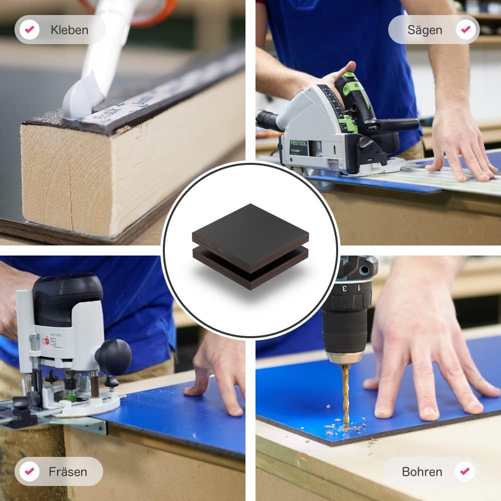 HPL Platte Schwarz 6 mm - Rechteck in Abmessungen von 10x10 cm bis 110x230 cm, extrem robust, kratzf