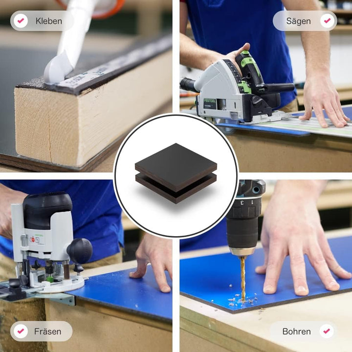 HPL Platte Schwarz 6 mm - Rechteck in Abmessungen von 10x10 cm bis 110x230 cm, extrem robust, kratzf