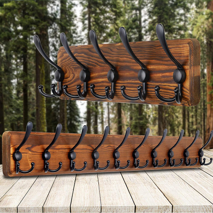 SKOLOO Garderobenleiste Holz, Vintage, Stabile Kleiderhaken Wand mit 5 Dreifachhaken, zum Aufhängen