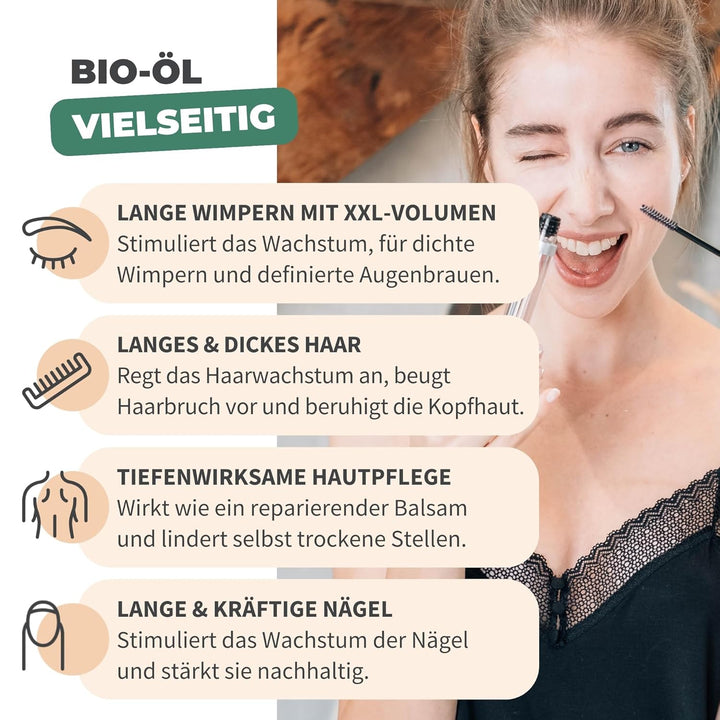 BIONOBLE Rizinusöl Kaltgepresst Bio + Mascara-Kit, 100% Natürlich - Wachstumsfördernd, Repariert - R