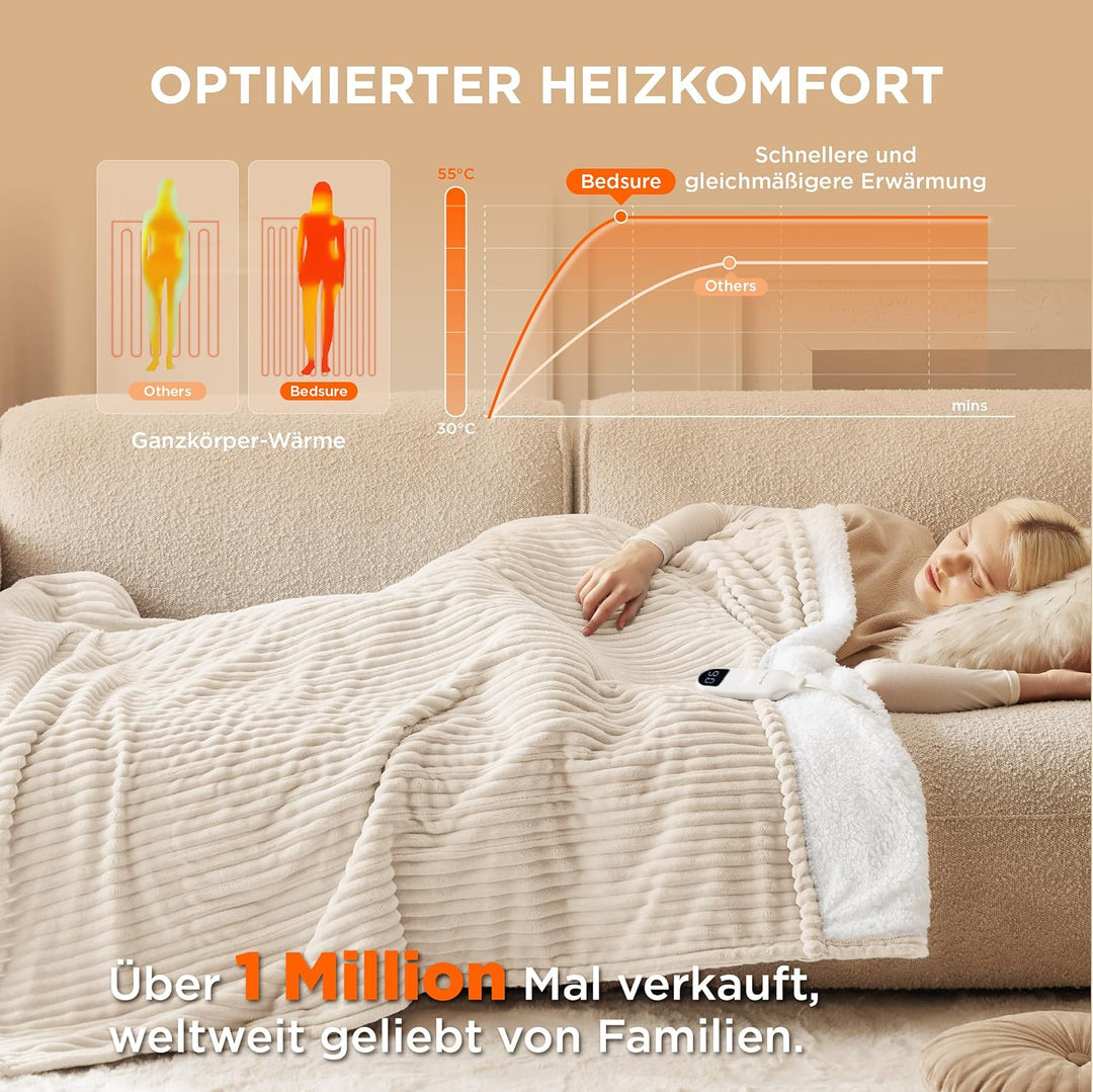 BEDSURE Heizdecke Wärmedecke Elektrische Kuscheldecke - mit Abschaltautomatik, 6 Heizstufen & 10 Stu