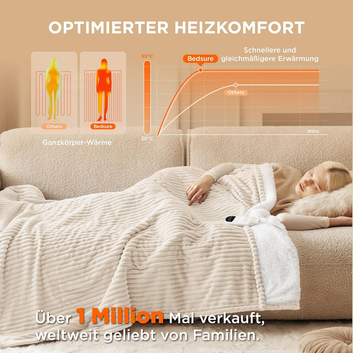 BEDSURE Heizdecke Wärmedecke Elektrische Kuscheldecke - mit Abschaltautomatik, 6 Heizstufen & 10 Stu