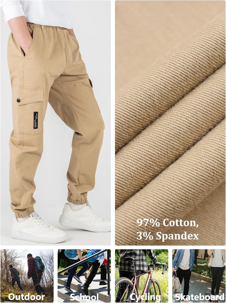 CAMLAKEE Kinder Jungen Cargohose Jogger Hose mit elastischem Bund 128-134 Beige, 128-134 Beige