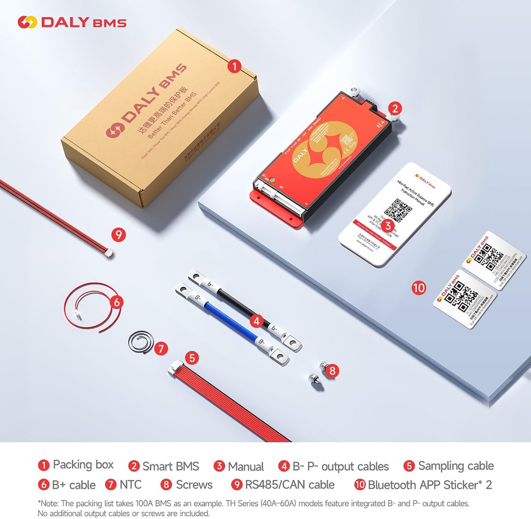 DALY BMS 24V-72V 60A integriertem 1A Aktiv-Balancer Bluetooth RS485 CAN | 7S-24S LiFePO4 Li-Ion LTO