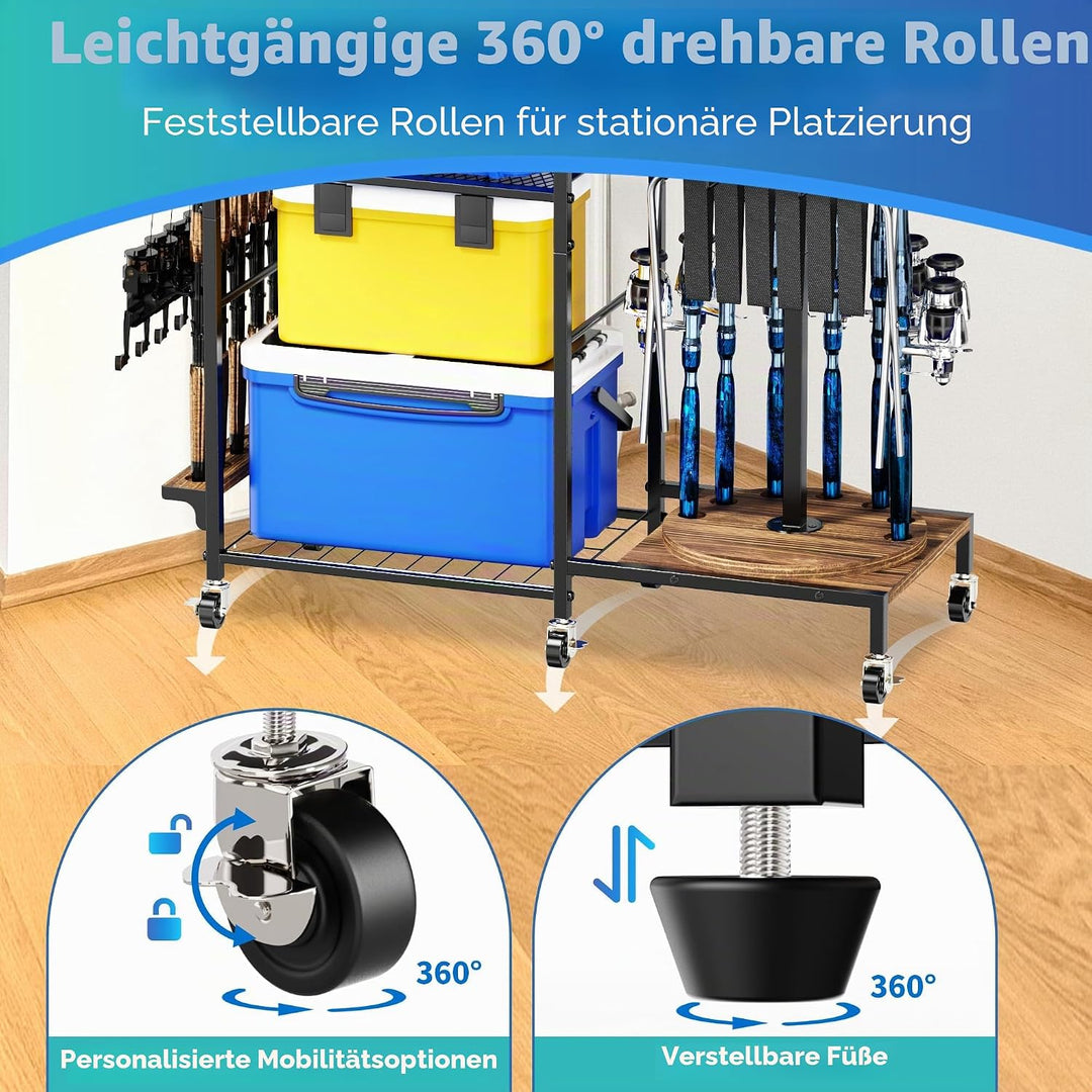 360 ° drehbare Angelrutenhalter für Garage, Angelrutenhalter, Wagen für bis zu 12 Ruten, Stangenaufb