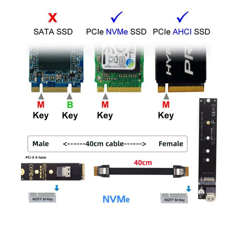 chenyang CY M.2 NVME NGFF M-Key SSD Stecker auf Buchse Verlängerungskabel 40cm mit SFF-8654 Steckera