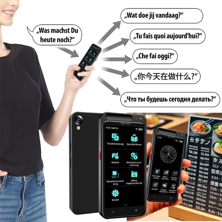 simvalley MOBILE Mobiler Übersetzer: Mobiler KI-Echtzeit-Sprachübersetzer, 139 Sprachen, ChatGPT-Ass