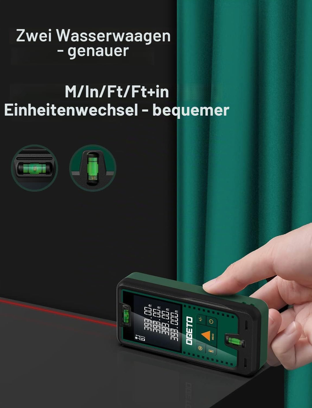 Laser Entfernungsmesser, OGETO Laser Entfernungsmesser mit LCD Hintergrundbeleuchtung, 99 Datensätze