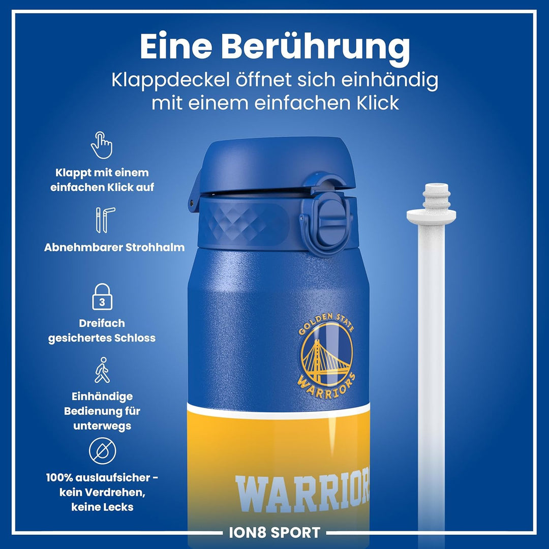 NBA Golden State Warriors Trinkflasche Mit Herausnehmbarem Strohhalm, 750ml/24oz, Auslaufsichere Iso