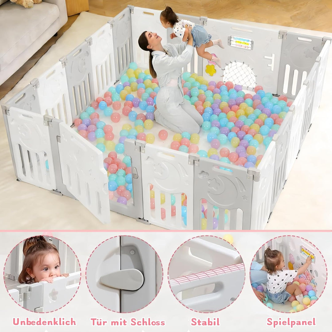 Dripex Laufgitter Baby Laufstall Faltbar mit Verbesserten Schrauben Rutschfeste Saugnäpfe Kunststoff