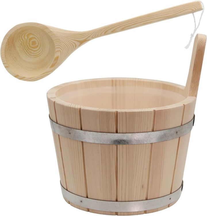 HAF® Saunakübel Set Nadelholz 5 Liter mit Einsatz und 40cm Saunakelle aus Kiefernholz | Feuchtigkeit