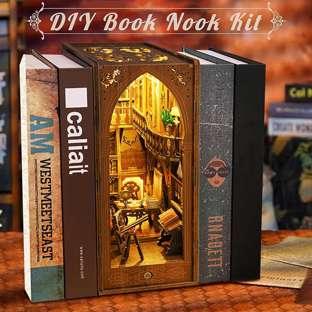 CRIOLPO Book Nook Kit-DIY Puppenhaus Holz Haus, Buch Ecke Miniatur Kit für Erwachsene Teens, 3D Holz