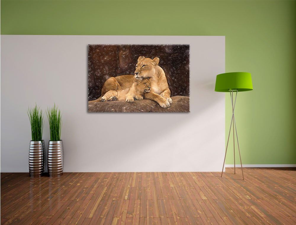 Pixxprint Löwe Löwenjungen als Leinwandbild/Grösse: 100x70 / Wandbild/Kunstdruck/fertig bespannt, 10