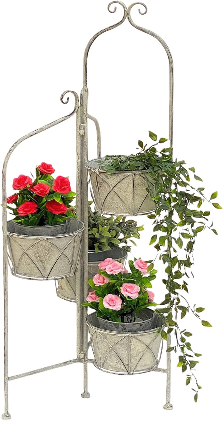 DanDiBo Blumentreppe Innen Metall Weiss Grau 100 cm Blumenständer mit 4 Töpfe 96128 Blumenständer Bl