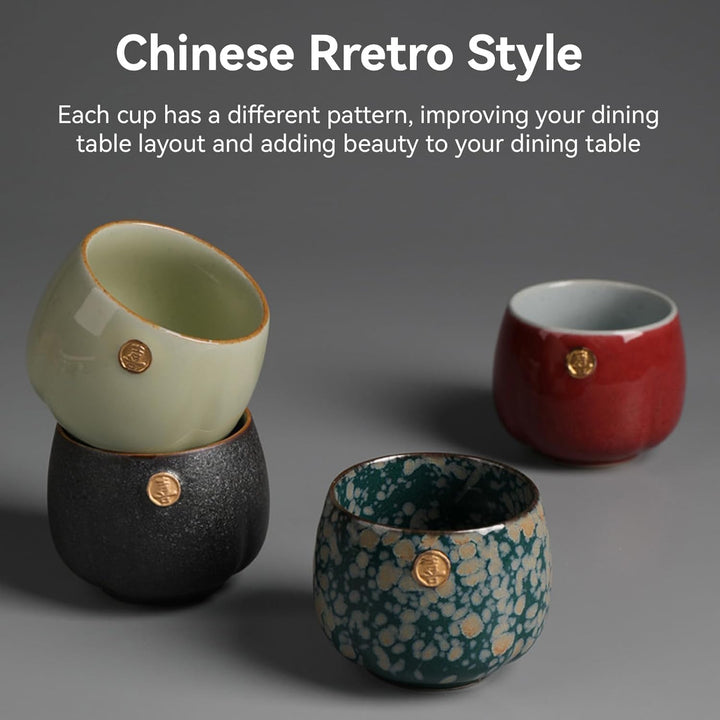 4 Stück Keramikbecher, Retro Tee Becher Chinesischen Japanischen Kung Fu Tee Heat Sake Tassen Teetas