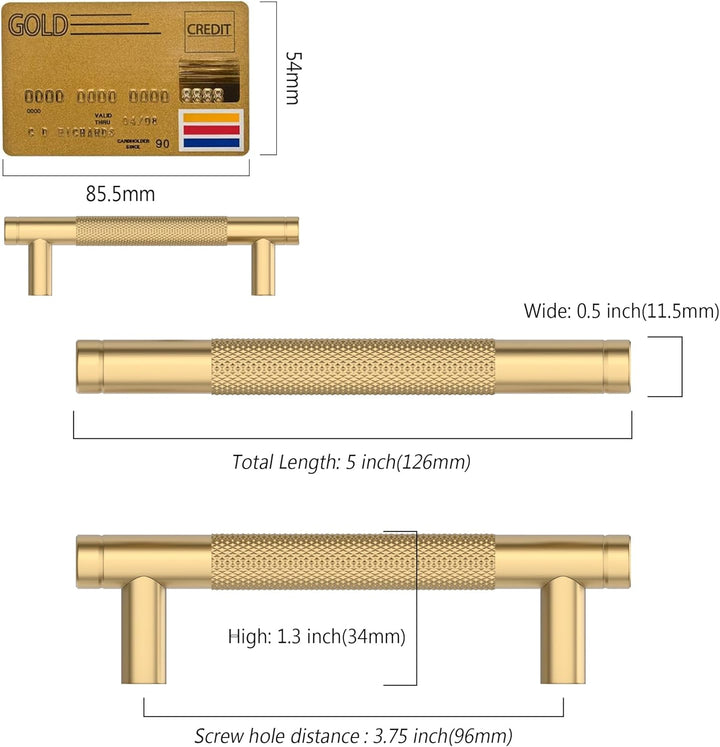 Amerdeco 10 Stück Champagner Bronze Schrankgriffe 96mm Lochabstand, Aluminium Griffe für Küchenschrä