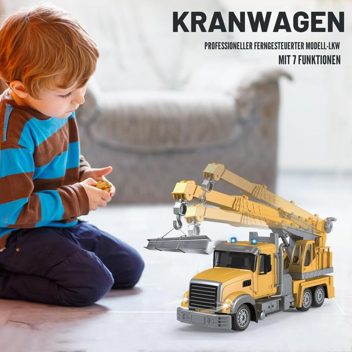 Remote Control Crane Truck Toy for Boys - RC Crane Truck with Light &amp; Sound, 6 Channel Construction