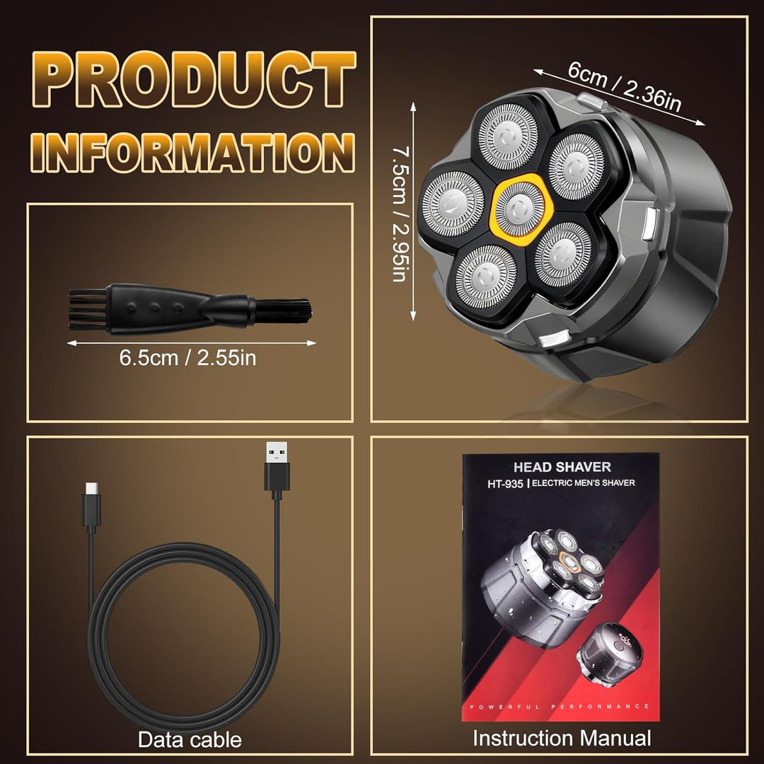 Glatzen Rasierer Herren mit LED Anzeige, Wasserdicht 6D Flexibler Glatzenrasierer, Magnetische Schwe