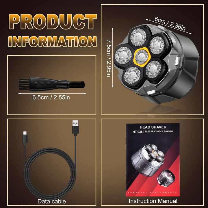 Glatzen Rasierer Herren mit LED Anzeige, Wasserdicht 6D Flexibler Glatzenrasierer, Magnetische Schwe