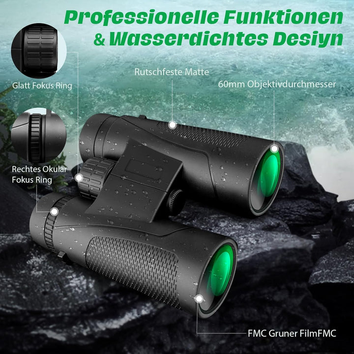 Feldstecher Fernglas Erwachsene, Binoculars Professional mit BAK4-Prisma & FMC-Vergütung 12x42 HD-Fe