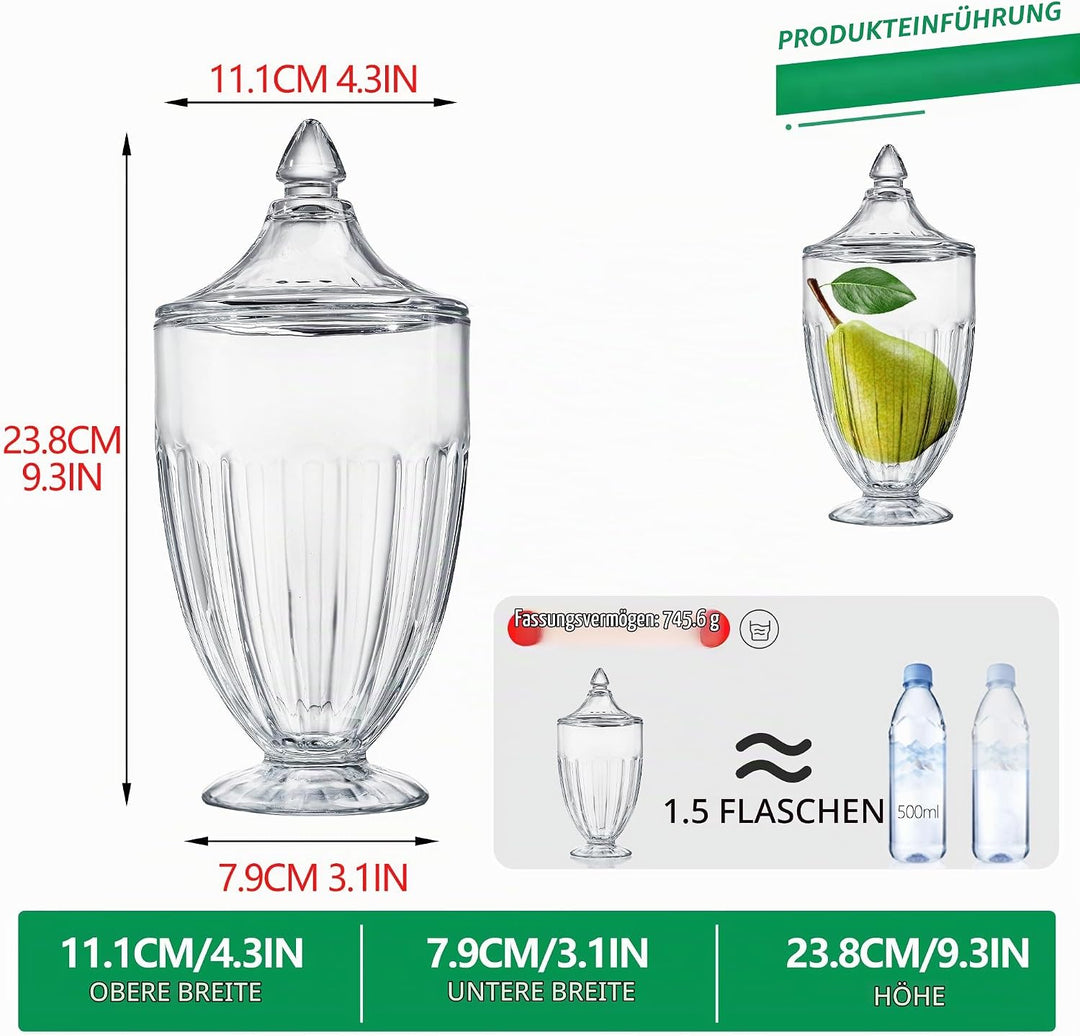 2 x 750 ml Glas-Süssigkeiten-Gläser mit Deckel, transparent, dekorative Vorratsdosen für Süssigkeite
