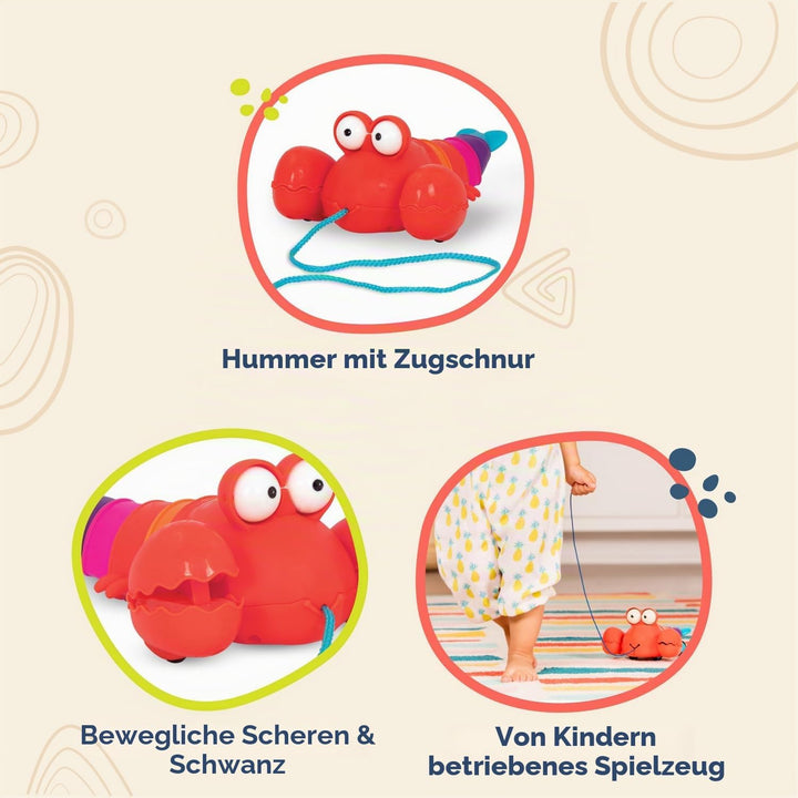 B. Toys - Waggle-A-Longs - Pinchy Pat - Nachziehbares Spielzeug - Nachziehspielzeug Hummer - Laufspi