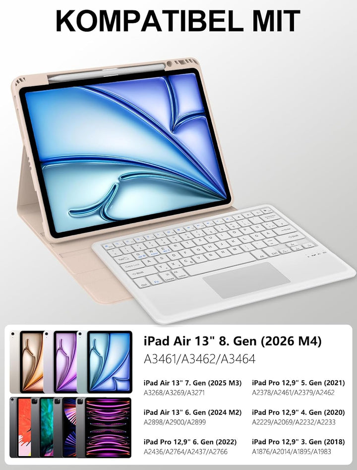 JADEMALL Für iPad Air 13" Hülle mit Tastatur & Touchpad – Kompatibel mit iPad Air 13 (2026 M4/2025 M