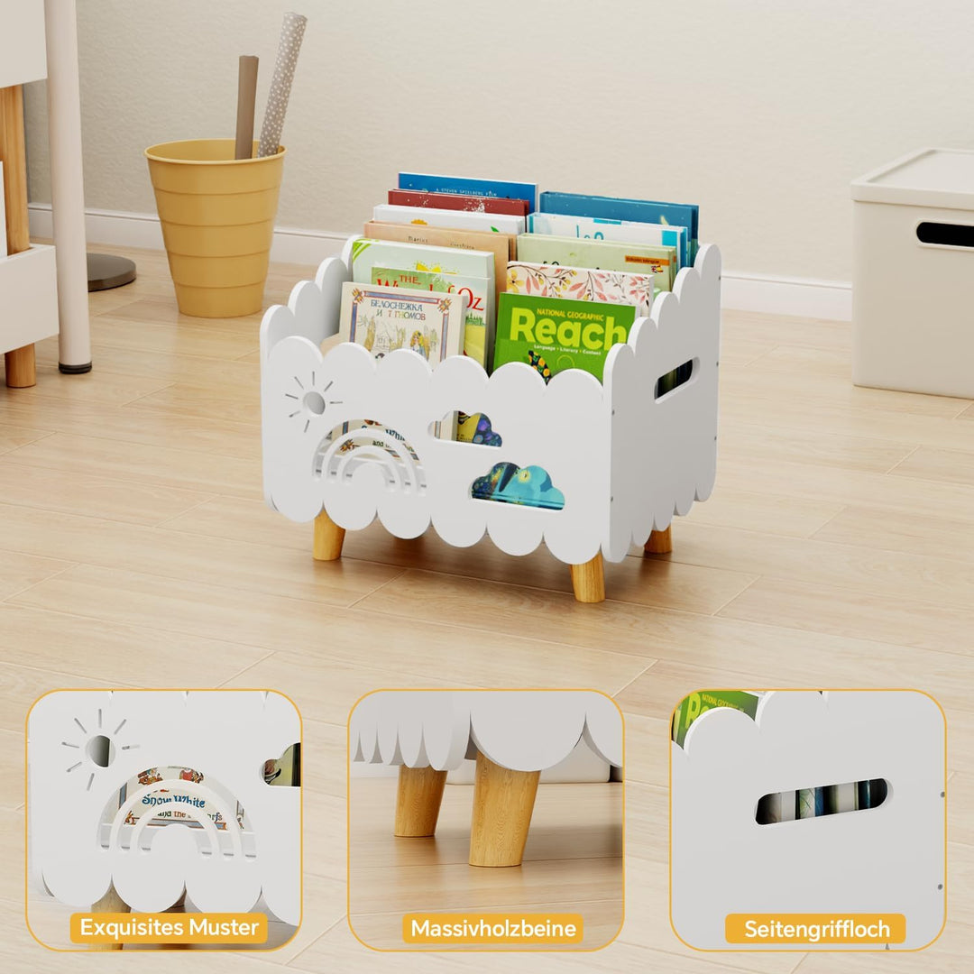 DUHARS Kinder Bücherregal Holz, Montessori Bücherregal Kinder, Bücherkiste Kinder für Leseecke, Baby