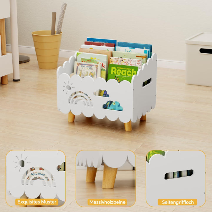 DUHARS Kinder Bücherregal Holz, Montessori Bücherregal Kinder, Bücherkiste Kinder für Leseecke, Baby