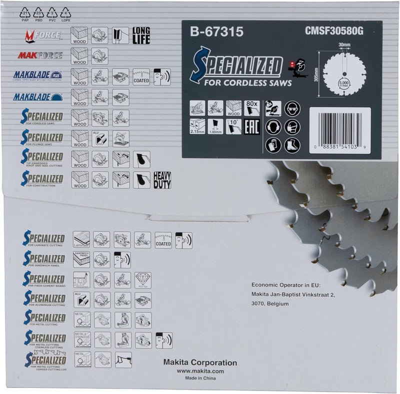 Makita Sägeblatt Efficut Holz für Akku Kapp- und Gehrungssägen (305 x 2,15 x 30 mm, 100 Zähne) B-673