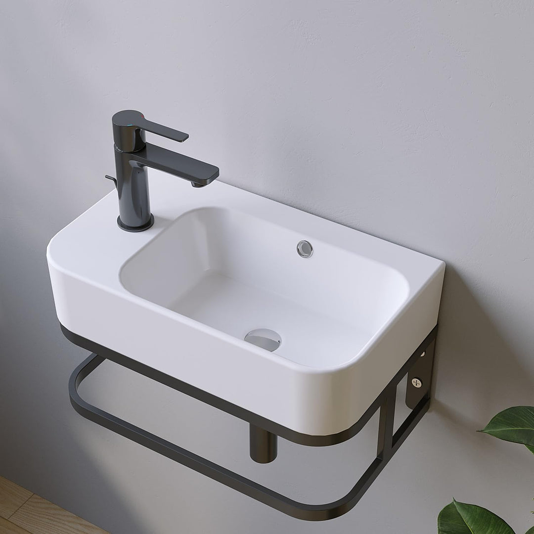 Waschbecken Keramik Waschtisch Hängewaschbecken klein Handwaschbecken Weiss Eckig 45 x 27 cm Badezim