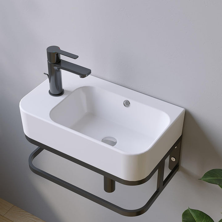 Waschbecken Keramik Waschtisch Hängewaschbecken klein Handwaschbecken Weiss Eckig 45 x 27 cm Badezim