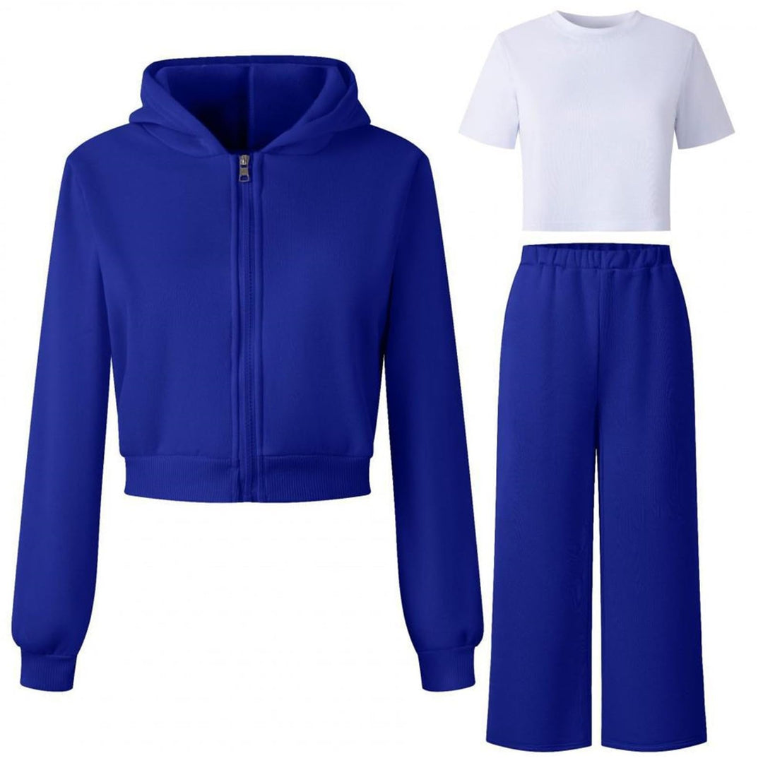 Generisch Mädchen Jogginganzug 3-teilig mit weiter Hose - Set aus Zip-Hoodie, Sweathose und Top · Lä