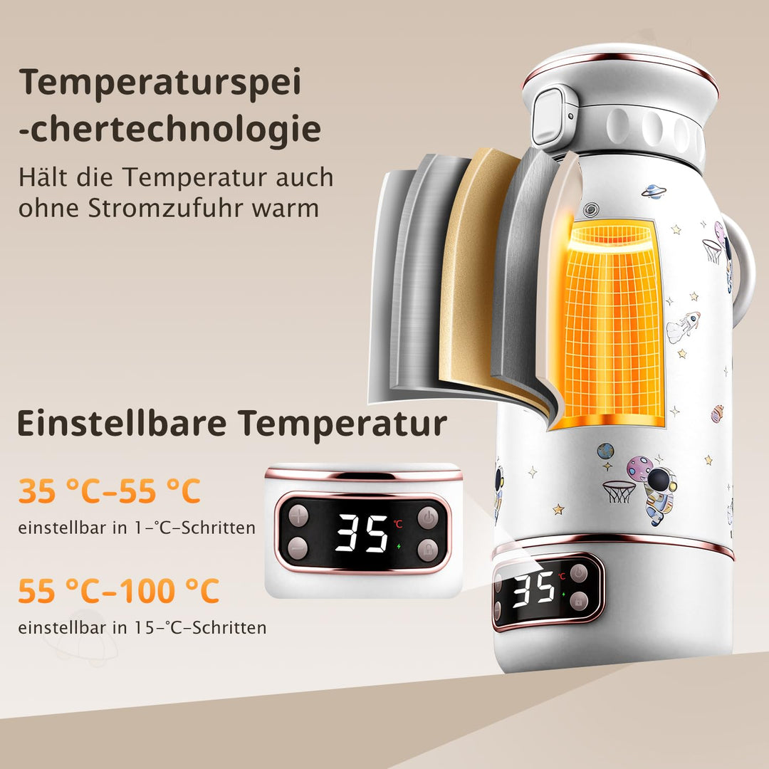 Tragbarer Flaschenwärmer Baby Unterwegs, 500ml, 10 Min Aufheizzeit, Lang anhaltende Wärmespeicherung