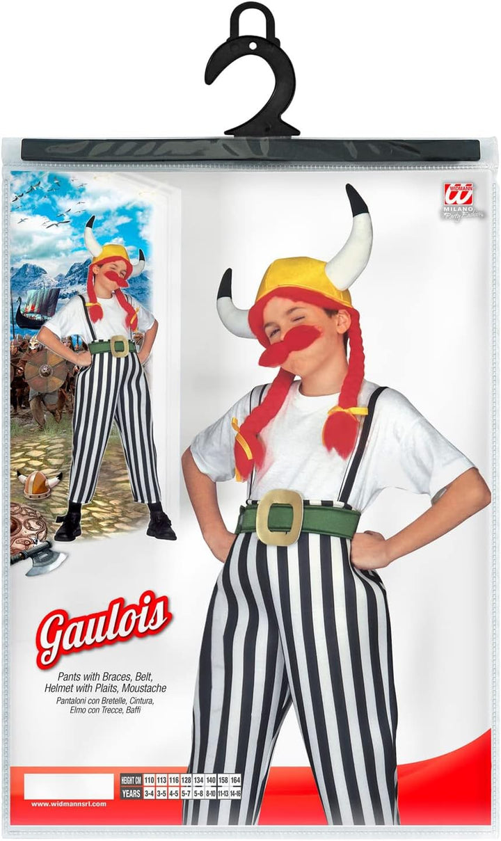 "GAULOIS" (pants with braces, belt, helmet with plaits, moustache) - (128 cm / 5-7 Years)