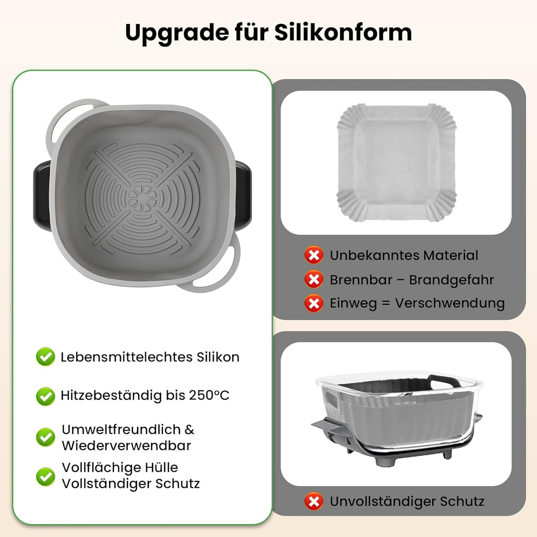 Airfryer Zubehör für Ninja CRISPi FN101EU: Komplett-Set mit 2x Silikonform + 1x Edelstahl Spritzschu