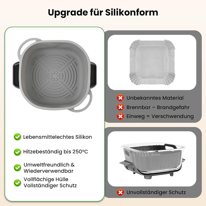 Airfryer Zubehör für Ninja CRISPi FN101EU: Komplett-Set mit 2x Silikonform + 1x Edelstahl Spritzschu