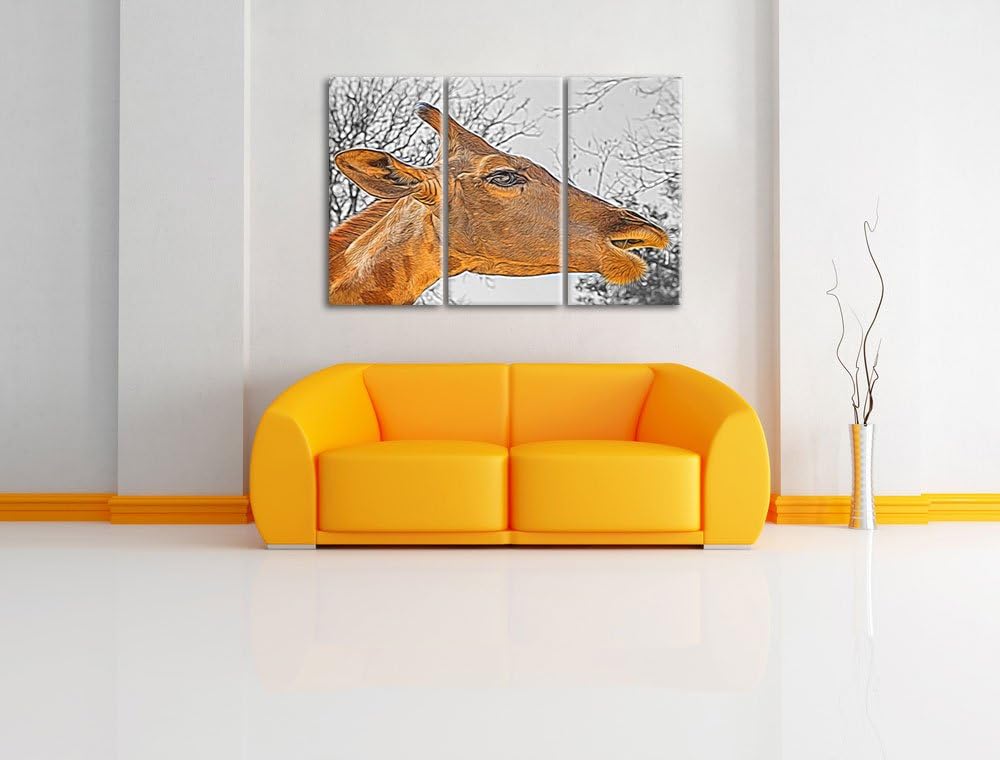 anmutige Giraffe isst schwarz/weiss Deluxe 3-Teiler Leinwandbild 120x80 Bild auf Leinwand, XXL riesi
