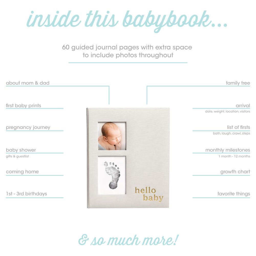 Pearhead Linen Memory Book for Baby Boy or Girl, First 5 Years, Monthly Milestone Scrapbook and Phot