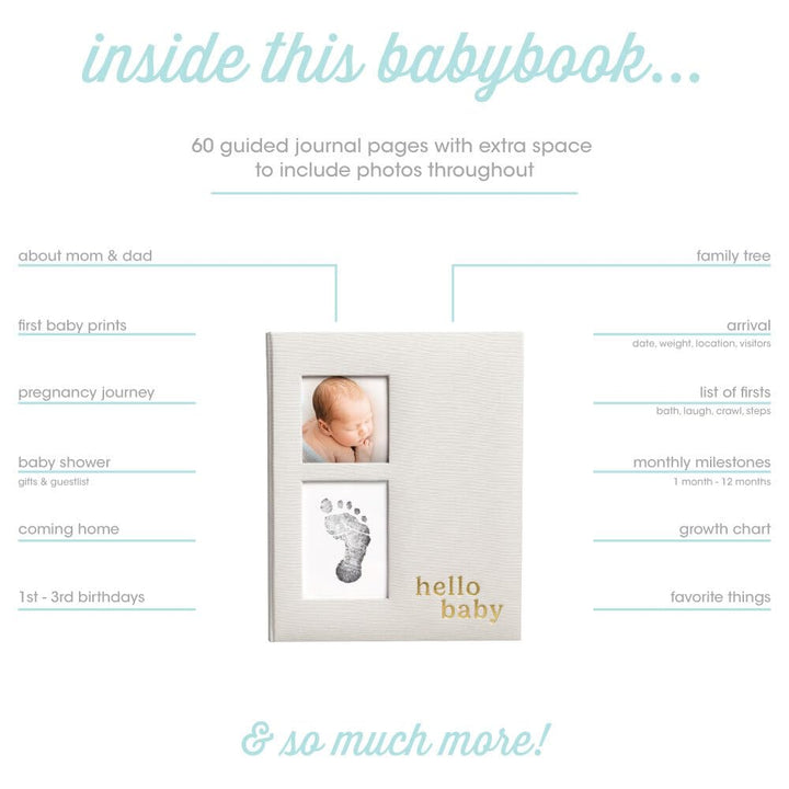 Pearhead Linen Memory Book for Baby Boy or Girl, First 5 Years, Monthly Milestone Scrapbook and Phot