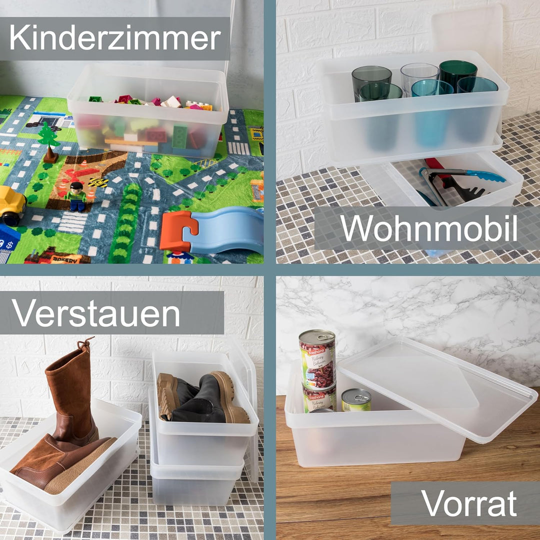 9x Ordnungsbox mit Deckel - stapelbar - milchig-transparent - Schuhbox - 14,5 cm hoch | 21,5x36x14,5