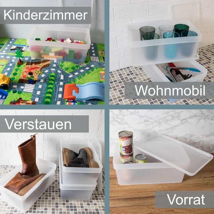 3x Ordnungsbox mit Deckel - stapelbar - milchig-transparent - Schuhbox - 14,5 cm hoch | 21,5x36x14,5