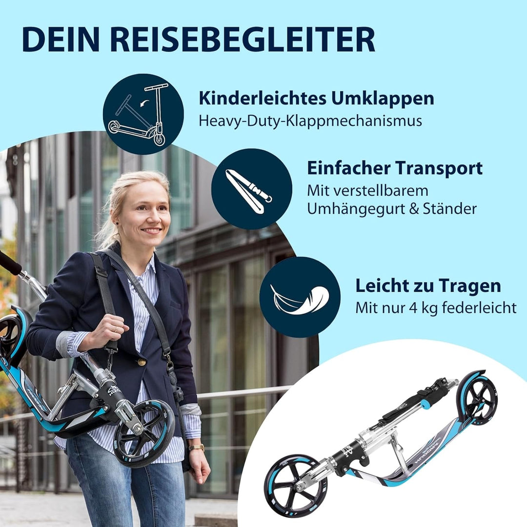 HUDORA BigWheel 205 Scooter - Stabiler Aluminium-Roller - Höhenjustierbarer & zusammenklappbarer Cit