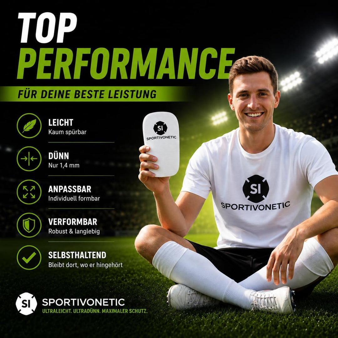 SPORTIVONETIC® High Performance Schienbeinschoner Anpassbar für Erwachsene & Kinder, Damen & Herren