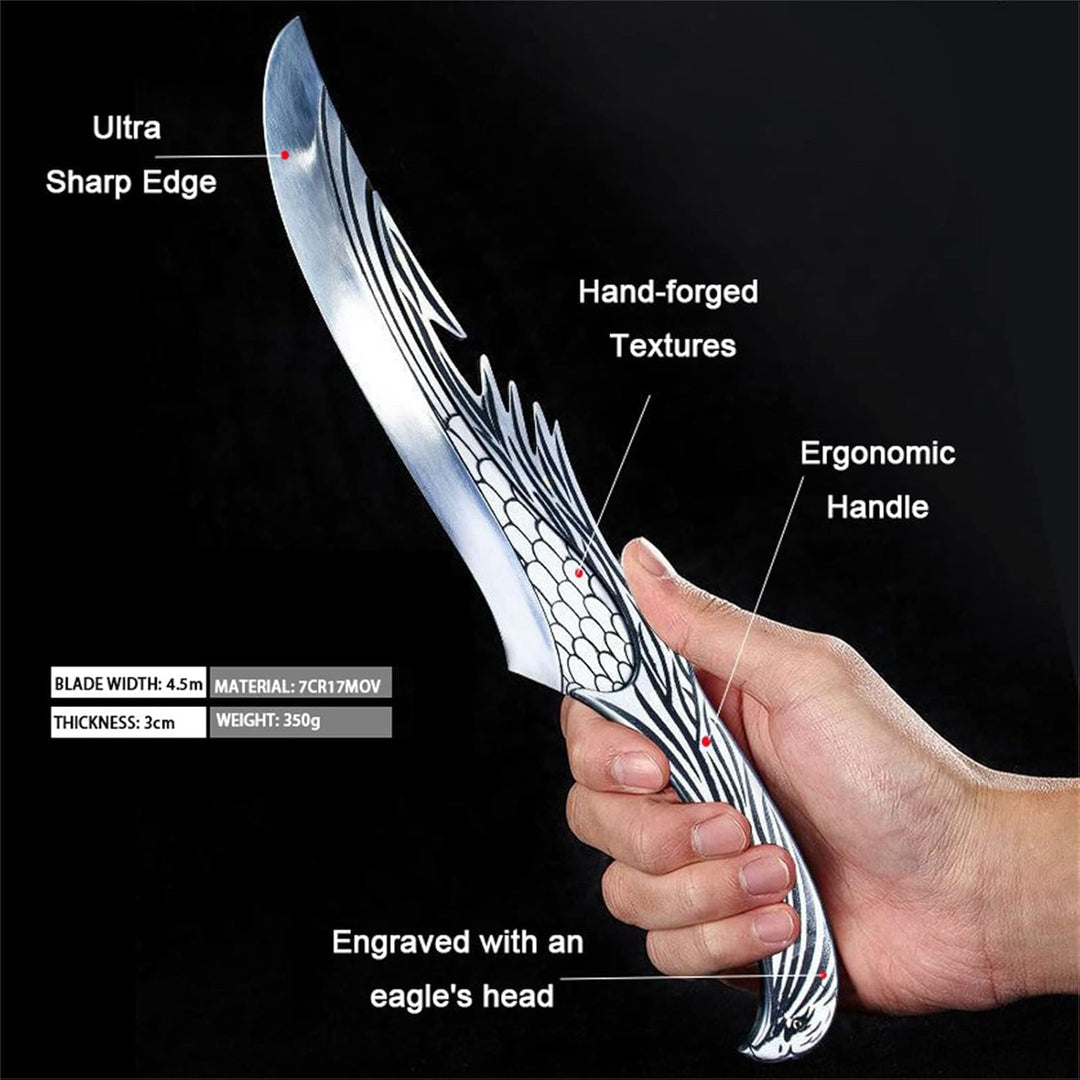 Profi Kochmesser Küchenmesser Scharf 22cm+12cm Handgeschmiedetes Ausbeinmesser mit Lederscheide und