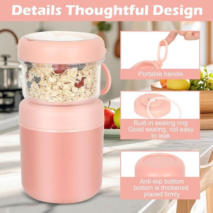 Edelstahl Müslibecher to Go,2-In-1 Joghurtbecher 530ml+330ml Tragbarer Auslaufsicherer, Joghurtbeche