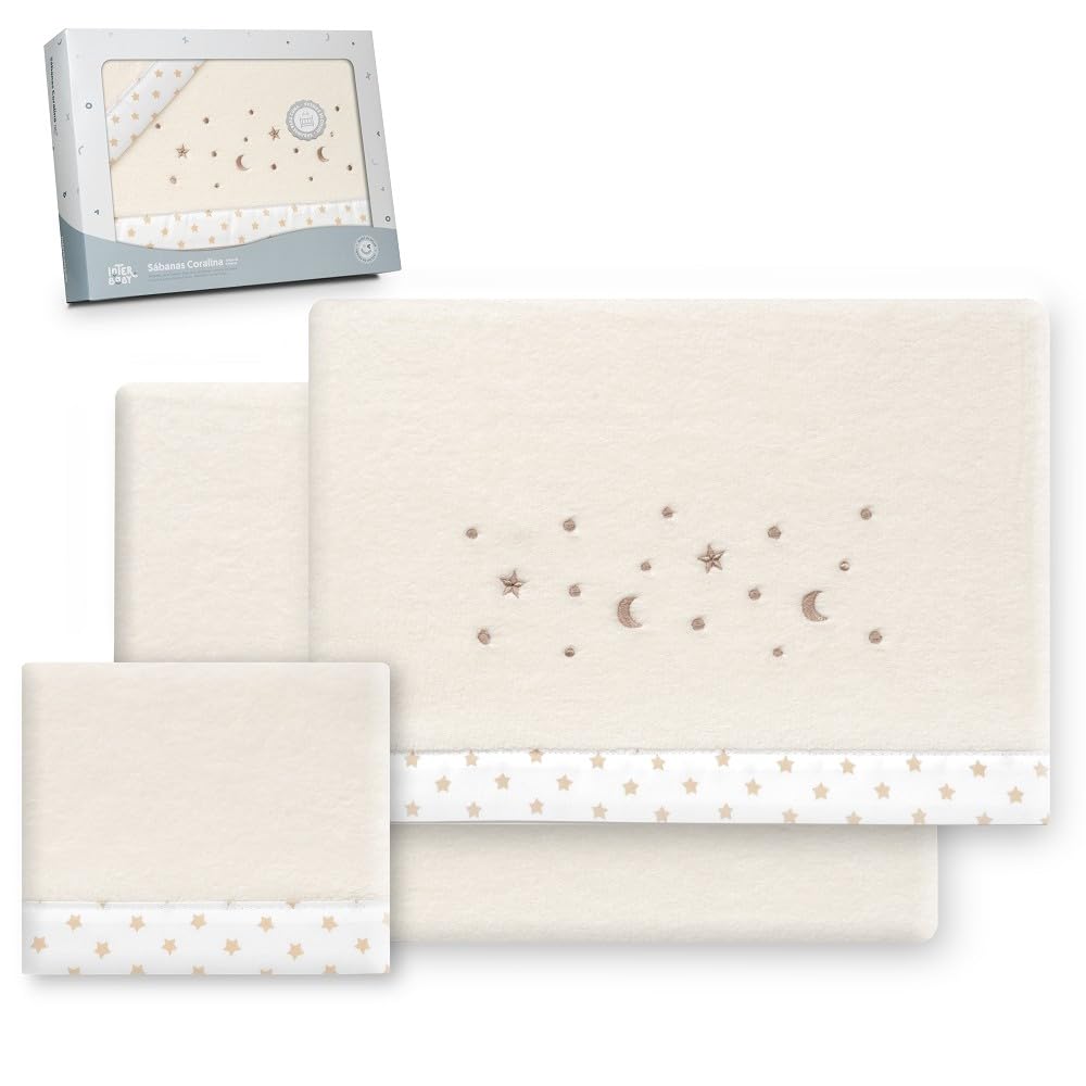 Interbaby Underzy Bettwäsche-Set, 100% Polyester, Mond, Beige, 60 x 120 cm, Spannbetttuch, Bettlaken