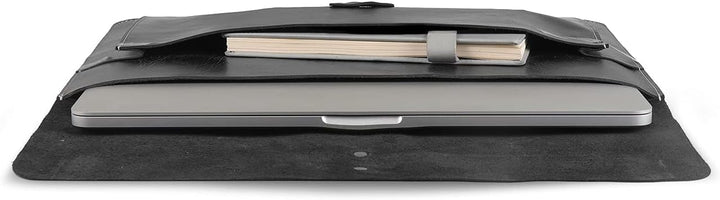 Londo Real Grain Leather MacBook Pro Case with Front Pocket & Flap Closure (Schwarz, 15-16 Zoll), OT
